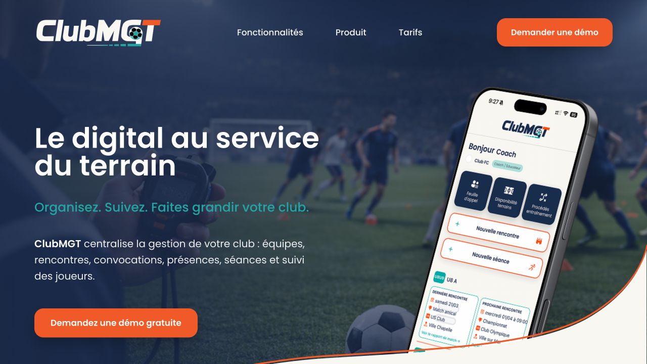 Page d’accueil du site ClubMGT