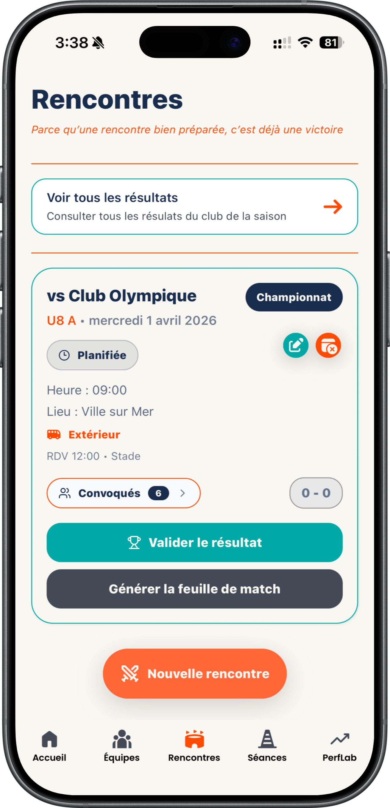 Gestion des rencontres dans l’application mobile ClubMGT